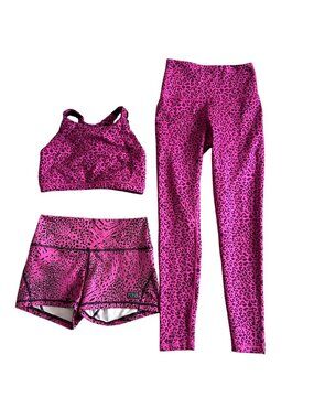 Fleo Women's Sz S Pink Leopard Print 3-Piece Activewear Set